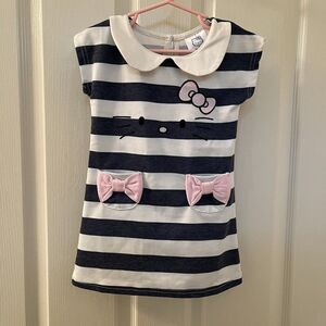 Sanrio Hello Kitty Striped Dress Embroidered Bow Pockets Collared Girls Size 2T